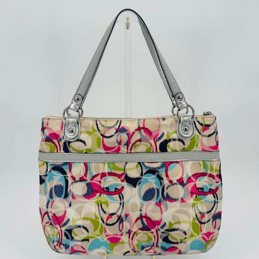 Coach Ikat Signature C Glam Ikat Shoulder Bag Multicolor Silver - Picture 2 of 11